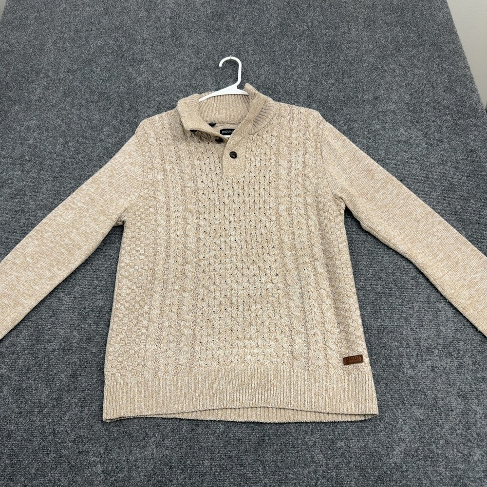 Buffalo David Bitton Sweater Mens M Tan Polyester Cable Knit Mock Neck Casual